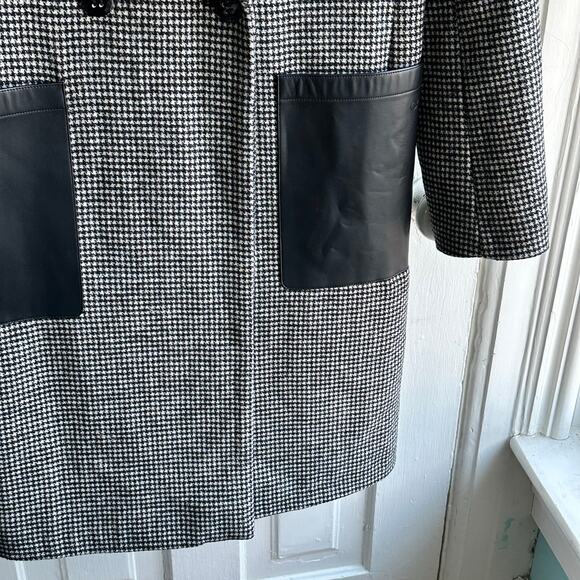 Calvin Klein Walker Coat Houndstooth Vegan Leather Pockets - Picture 5 of 11